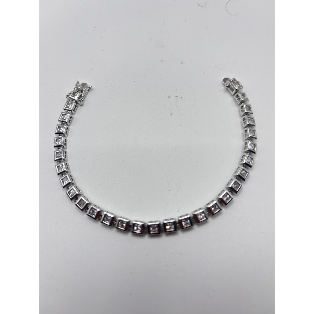 Unbranded Tennis Bracelet Women 7.5" Silver Princess Cut Cubic Zirconia Box Link